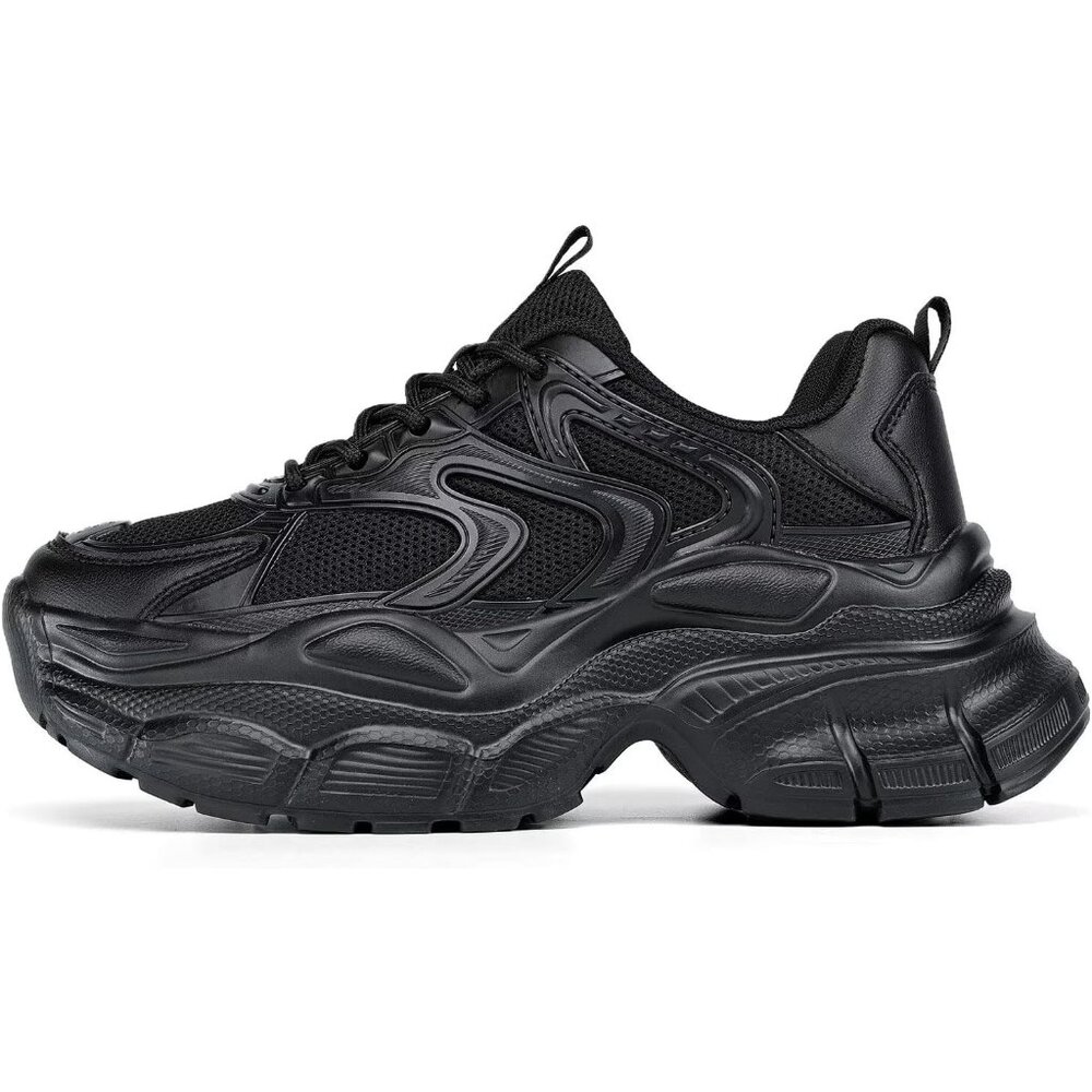 All-Black Women's Chunky Athletic Sneakers - Picture 2 of 7